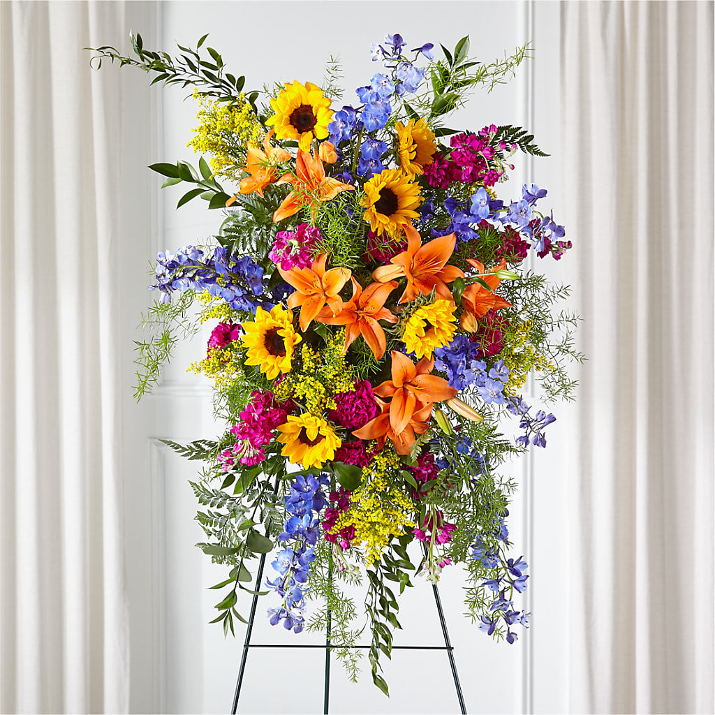 Sunlit Memories Standing Spray (Standard) – CINDY'S FLOWERS AND GIFTS, Colonia NJ